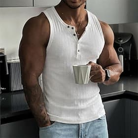 Homme Débardeur Sous-Vêtements T-shirt sans manches Chemise de batteur de femme Sans manches Col ras du cou Henley Été Bloc de Couleur Bande de Fosse Mode Desi thumbnail 3
