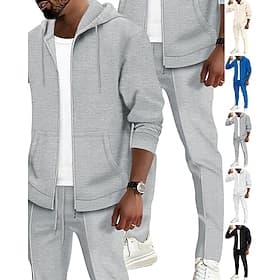Homme Ensemble Survetement Tenue de Jogging Combinaisons d'entraînement Cordon de serrage avec poche Couleur Unie Ensemble Vêtements Printemps Automne Blanche thumbnail 2