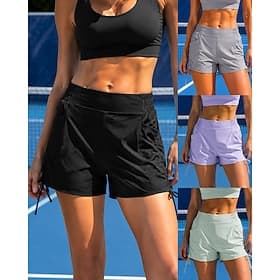 Femmes Couleur Unie Jupe décontractée Jupes de tennis avec shorts Jupe de sport Avec Poches Taille Élastique Sportif Léger Élastique Évacuation de l'Humidité R thumbnail 3
