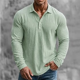 Homme Chemise en lin Polo Occasionnel Travail Zip quart manche longue Mode Moderne Uni Texturé Tricoté Respirable Printemps  Automne Bleu Marron Vert Gris Chem