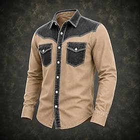 Chemise homme softfade™ décontractée en jean délavé à l'acide, teinte en pièce bordeaux, bleu marine, vert, kaki, gris, manches longues, col classique, poche p