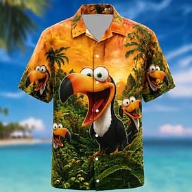 Homme Perroquet Cocotier Plantes Tropicales Chemise hawaïenne Chemises tropicales Chemise Aloha Manche Courte Hawaïen Quotidien Vacances à la Plage Été Printem thumbnail 2