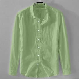 Men Shirt Linen Shirt Summer Shirt Button Up Shirt Plain Casual Daily White Black Pink Sky Blue Long Sleeve Turndown Spring  Summer Summer Clothing Apparel