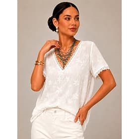 Per donna Camicia Tinta unica Ombre Floreale Elegante Bohemien Vacanza Manica Corta Scollo a V Top lunghi Casuale Bianco Estate Primavera thumbnail 2