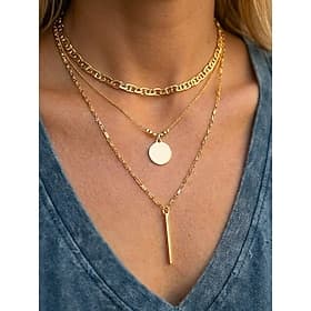 Collier pendentif géométrique à plusieurs rangs en or et argent pour femme, bijou en alliage à plusieurs rangs, élégant collier empilable à porter au quotidien