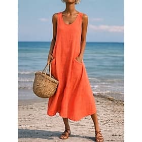 Women's Maxi Dress Shift Dress Sundress Casual Daily Loose Fit Plain Sleeveless Crew Neck Blue Black White Light Green Summer Spring Fall