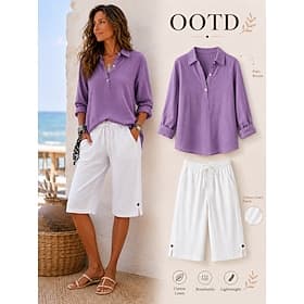 Women's Linen Shorts Capri Pants Slacks Summer Shorts Casual Calf-Length Natural Plain Pocket Elastic Drawstring Design Comfy Outdoor Outdoor Going out Light P