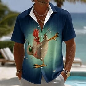 Homme A Ombre Animal Coq Chemise Chemise d'été Chemise Boutonnée Manche Courte Laid Quotidien Extérieur Vacances Été Printemps Col Rabattu Impression 3D chemis