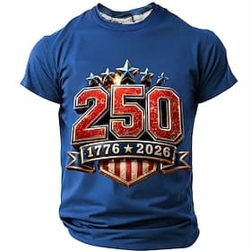 4 juillet 2026, 250e anniversaire Homme Drapeau américain T-shirt Manche Courte T-shirt Impression 3D Col ras du cou Chemise Patriotique Quotidien Festival Ble thumbnail 4