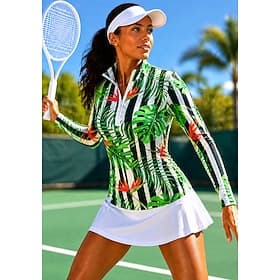 Women's Tropical Sport Shirt Tennis Shirt Tennis Top Long Sleeve Zipper Floral UPF50 UV Resistant High Elasticity Moisture Wicking Breathable Volleyball Tennis
