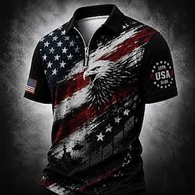 4 juillet 2026, 250e anniversaire Homme Drapeau Américain Polo Polo à fermeture éclair Manche Courte Col Rabattu Décontracté / Sportif Occasionnel Quotidien Sp thumbnail 3
