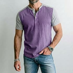 Men's Henley Shirt 100% Cotton Acid Wash Shirt Short Sleeve Plain Retro Vintage Casual Vintage Style Color Block Distressed Henley Casual Summer Spring Fall Bl