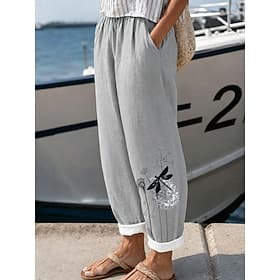 Women's Chinos Pants Trousers Vacation Vintage Casual Full Length Medium Waist Floral Graphic Drawstring Pocket Printing Comfort Soft Outdoor Inelastic Casual