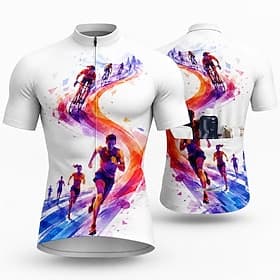 Men's Rash Guard Cycling Jersey Graphic Abstract Short Sleeve Bike Jersey Top with 3 Rear Pockets UV Resistant Quick Dry With Pockets Front Zipper Sports Blue