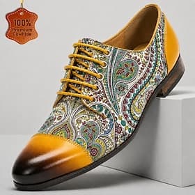Men's Fashion Statement Party  Evening Leather Italian Full-Grain Cowhide Slip Resistant Lace-up Yellow Summer Spring Fall thumbnail 2