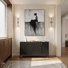 Peinture figurative moderne faite main, technique impasto, représentant une robe noire, portrait classique sur toile, art mural figuratif, palette de couleurs