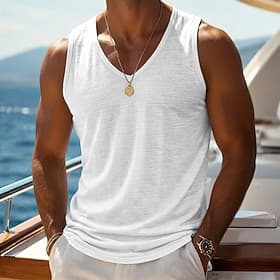 Men's Sleeveless Shirt Wife beater Shirt Sleeveless V Neck Summer Plain Fashion Basic Casual Slim Soft Casual Beach Vacation Black White Blue Top Tee for Men
