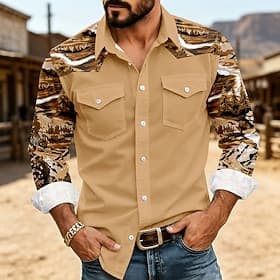 Homme Arbre Camouflage Chemise Chemise Boutonnée manche longue Western Patriotique Quotidien Extérieur Fête Été Printemps Col Rabattu Impression 3D chemises à