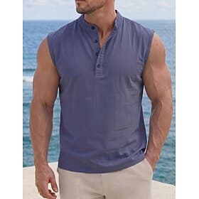 Men's Tank Top Vest Undershirt Sleeveless Shirt Sleeveless Henley Summer Spring Plain Fashion Classic Comfortable Buttons Casual Street Sports White Black Navy