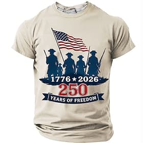 4 juillet 2026, 250e anniversaire Homme Drapeau américain T-shirt Manche Courte T-shirt Impression 3D Col ras du cou Chemise Patriotique Quotidien Festival Ble thumbnail 3