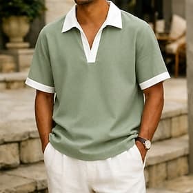 Homme Polo Occasionnel Travail Col en V Manche Courte Mode Basique Couleur Unie Uni Poids Léger Respirable Été Printemps Bleu Rouge Bordeaux Vert Gris Polo