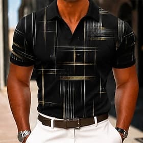 Homme Géométrique Ligne Polo Manche Courte Polos Chemises à Col Vêtement décontracté de travaile Athleisure Impression 3D Boutons Maille Respirante Été Printem thumbnail 3
