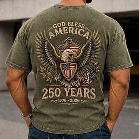 T-shirt homme 250e anniversaire du 4 juillet 2026, 100 % coton, délavage à l'acide, manches courtes, impression directe sur textile, col rond, mode quotidienne thumbnail 2