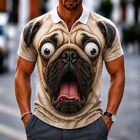 Homme Animal Dessin Animé 3D Polo Polos à zip Manche Courte Polos Chemises à Col Occasionnel Extérieur Athleisure Impression 3D Maille Respirante Polo à fermet thumbnail 3