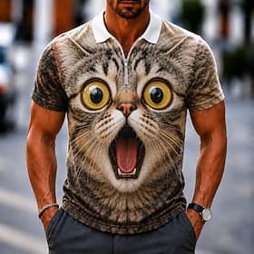Homme Animal Dessin Animé 3D Polo Polos à zip Manche Courte Polos Chemises à Col Occasionnel Extérieur Athleisure Impression 3D Maille Respirante Polo à fermet thumbnail 2