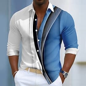 Men's Geometric Waves Abstract Art Shirt Summer Shirt Button Up Shirt Long Sleeve Fashion Casual Daily Outdoor Summer Spring Turndown 3D Print Linen Like Shirt thumbnail 2