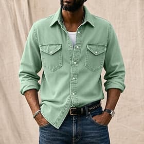 Chemise homme softfade™ décontractée, chemise western, chemise en jean, chemise délavée à l'acide, teinture en pièce, bleu, noir, bordeaux, vert, bleu clair, m