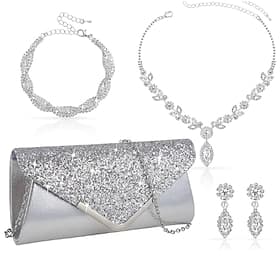 Jewelry Set Four-piece Suit Rhinestone Chrome 1 Bracelet Bag Earrings Necklace Women's Fashion Jewelry Set For Party Wedding