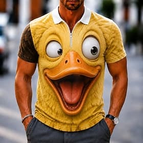 Homme Animal Dessin Animé 3D Polo Polos à zip Manche Courte Polos Chemises à Col Occasionnel Extérieur Athleisure Impression 3D Maille Respirante Polo à fermet thumbnail 4