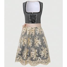 Oktoberfest Robe Dirndl Longueur midi Dentelle Décolleté balconnet Femme de ménage Allemand Alpin Patrimoine Prairies Femmes Carnaval Fête de la Bière Tissu de thumbnail 6