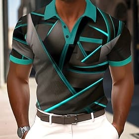 Homme Géométrique Ligne Polo Manche Courte Polos Chemises à Col Vêtement décontracté de travaile Extérieur Athleisure Tenue quotidienne Impression 3D Boutons P