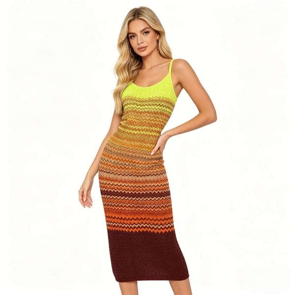 2026 designer French retro gradient striped knitted sleeveless vest slim fit waist tied sweater dress