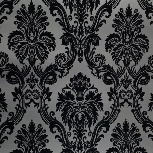 New released black color Damask European style TV background Bedroom wallpaper roll velvet flock wallpaper wall covering ZZ