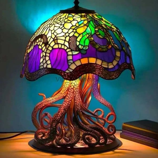Lamps Creative Stained Glass Plant Series Table Lamp Abstract Animal Plant Shaped Resin Decorative Lamp For Household Atmosphere Light LL