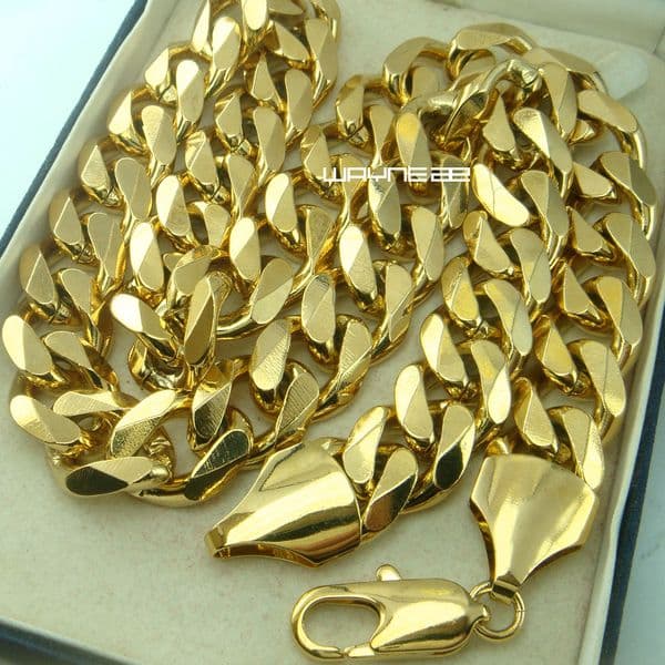 necklace miami chain Cuban Chain Necklace Heavy Mens 18k gold filled Solid Cuban Curb Chain