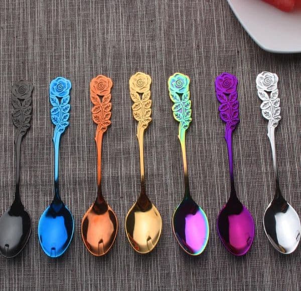 Creative rose handle spoon 304 stainless steel tea dessert spoon 7 colors coffee spoon Hotel home wedding supplies SN3561
