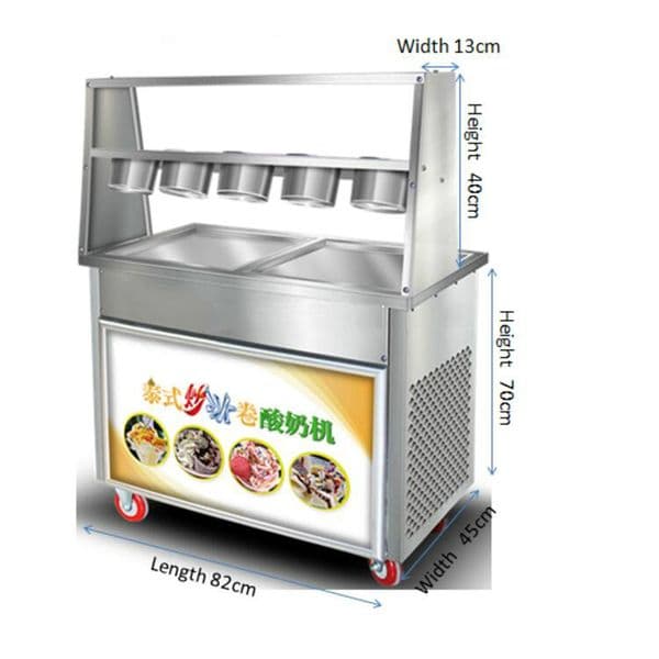 Commercial 2 square pot Thai yogurt fried fruit ice cream roll machine with 5 small bowl fried ice cream machine for sale