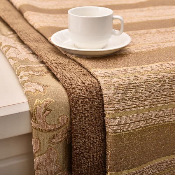 Wide 59" Thick Stripe Chenille Jacquard Damask Upholstery Pouffe Sofa Fabric Tablecloth Cushion Material By the Yard