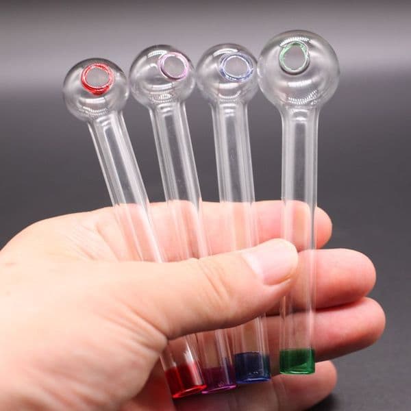 4.3" Length Colored Striped Oil Burner Glass Pipes High quality 4 Color Pyrex Smoking Handle Pipes
