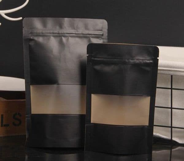 Black Kraft Paper Frosted Window Bag Stand up Snack Cookie Coffee Packaging Bag X-mas Paper Gift Pouch