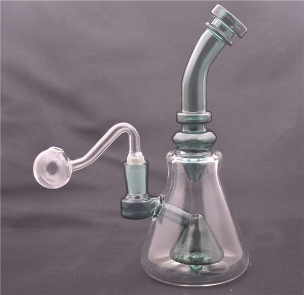 1pcs Glass Water Bong Heady Bubbler Oil 8 inch Inline Perc water Bongs Portable Recycler with 14mm glass oil burner pipe