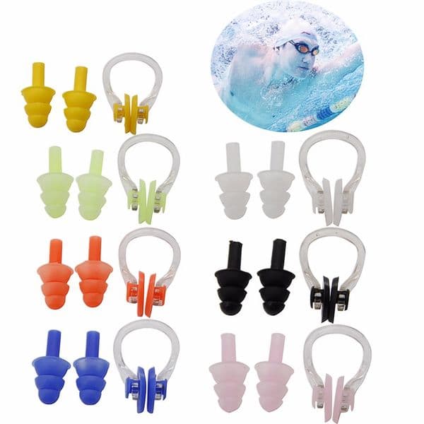 Soft Silicone Swimming earplug Waterproof swimming ear plugs Soft Swim nose clip set with case EarPlugs Diving Earplug Nose Clip