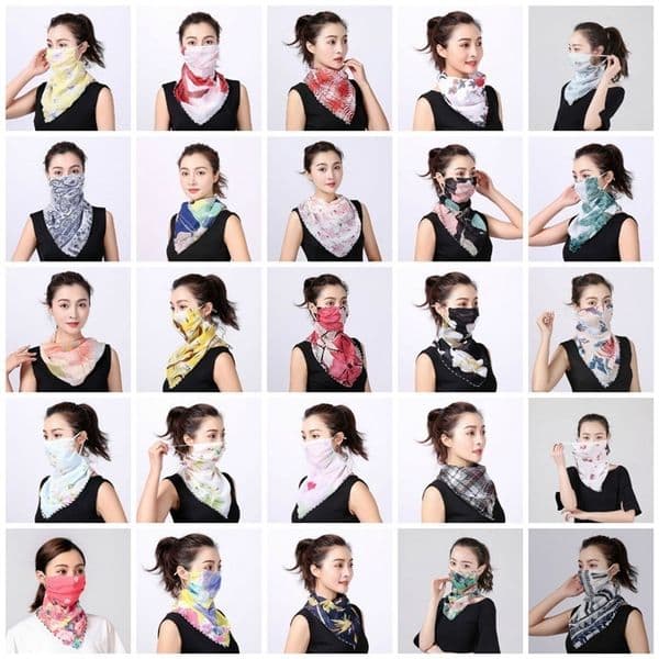 Women Scarf Face Mask Silk Chiffon Handkerchief Outdoor Windproof Half Face Dust-proof Sunshade Masks Scarf Dust Mask Party Masks T2I5796-1