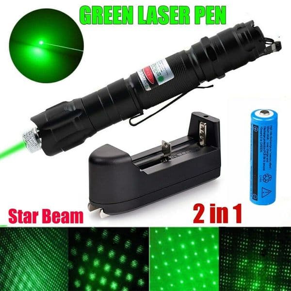 10Mile Super Range 2in1 Green Laser Pointer Pen Star Cap Belt Clip Astronomy 532nm Amazing Lazer Cat Toy+18650 Battery+Charger
