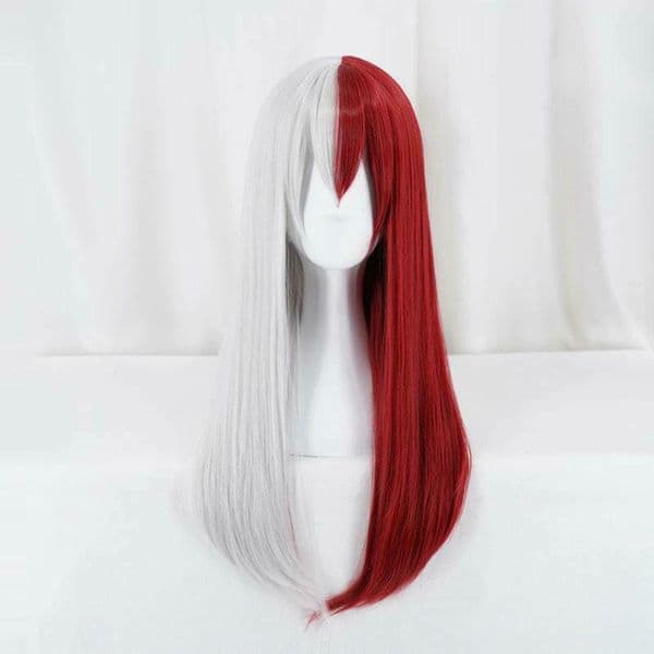 100% New High Quality Fashion Picture full lace wigs<<<Todoroki Shouto Wig My Hero Academia Sliver White&Red Cosplay Long Wig