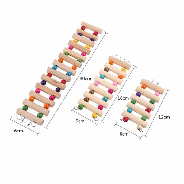 Wood Parrot Drawbridge Bird Ladder Climb Cableway Hamster Toys Birdcage Bridge Pet Training with 4 Hooks yq01064